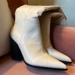 NWOT Nasty Gal Cream Cowboy style faux leather boots worn once